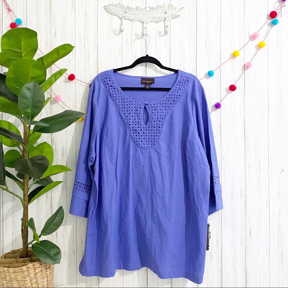 NWT 2X Dana Buchman Linen Top 2X Vibrant Periwinkle Color